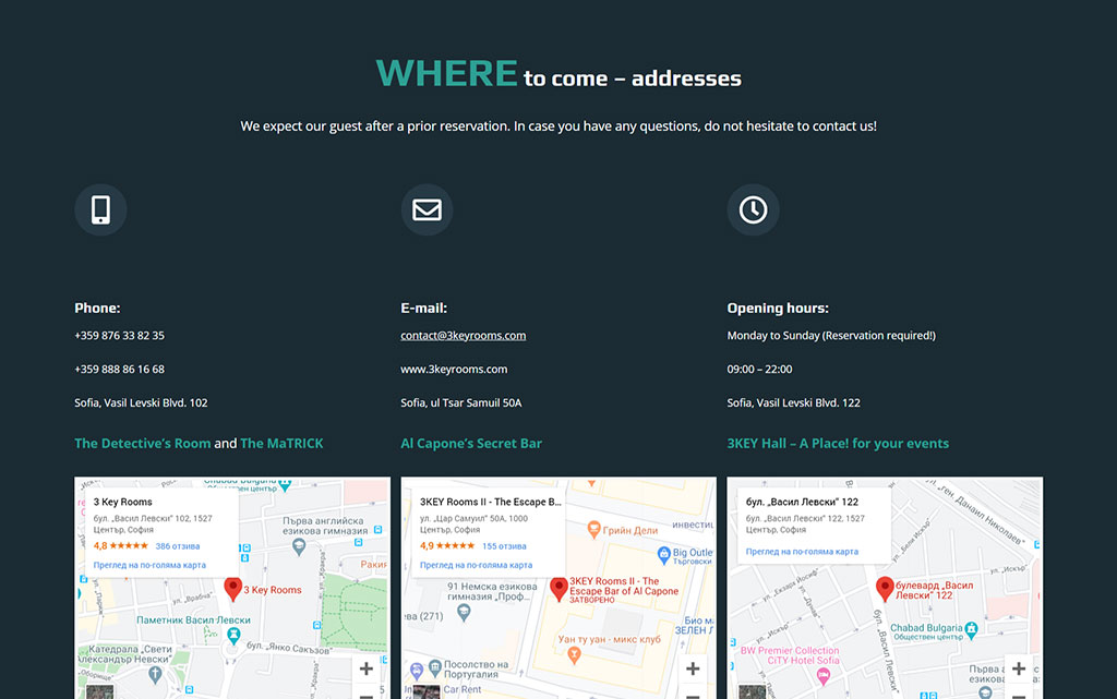 3key's web page contacts visual