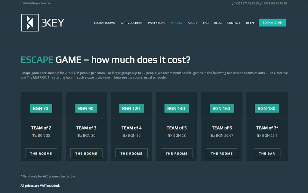 escape game's prices in 3key